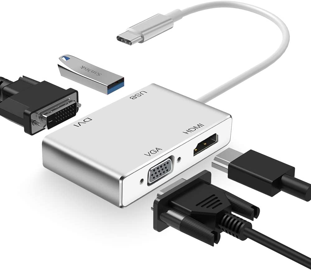 4-in-1 USB 3.1 Type C to DVI HDMI VGA USB 3.0 Cable Adapter Converter